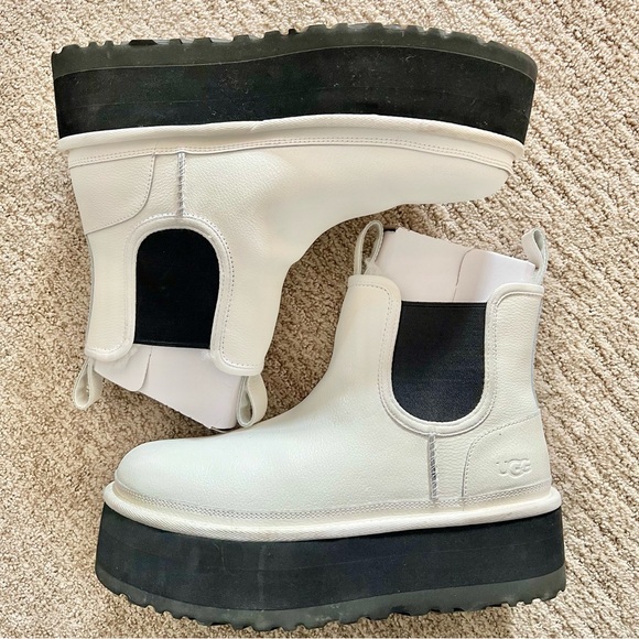 UGG Neumel Suede Platform Boot Chelsea Womens Size 9 Black & White - Picture 6 of 14